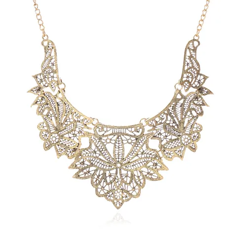 Vintage Legierung Ausgeschnitten Blumen Statement Choker Halskette Retro Geschnitzt Latz Halskette Schmuck Für Damen Party