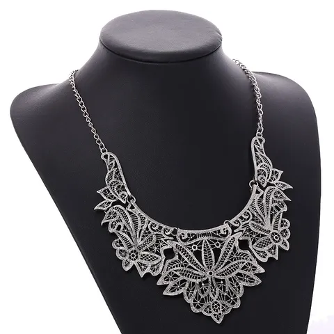 Vintage Legierung Ausgeschnitten Blumen Statement Choker Halskette Retro Geschnitzt Latz Halskette Schmuck Für Damen Party