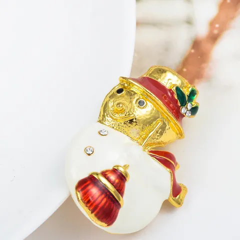 Weihnachten Schneemann Brosche Legierung Strass Emailliert Süß Cartoon Anstecknadel Festlich Winter Kleidung Zubehör Schmuck