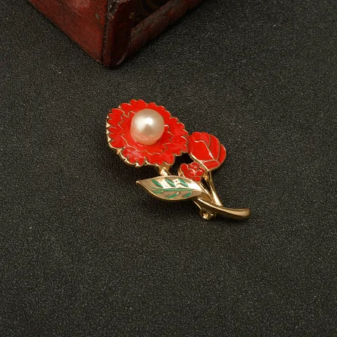 Carnation Flower Brooch Pin Alloy Enamel Floral Rhinestone Pearl Mother's Day Gift Women Fashion Jewelry