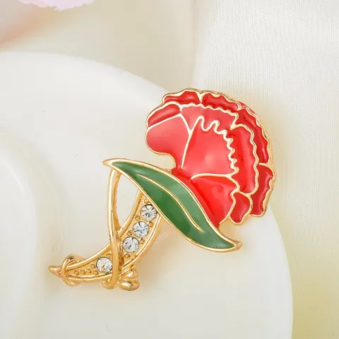 Korean Style Carnation Brooch Alloy Rhinestone Enamel Flower Corsage Fashion Jewelry Gift For Women