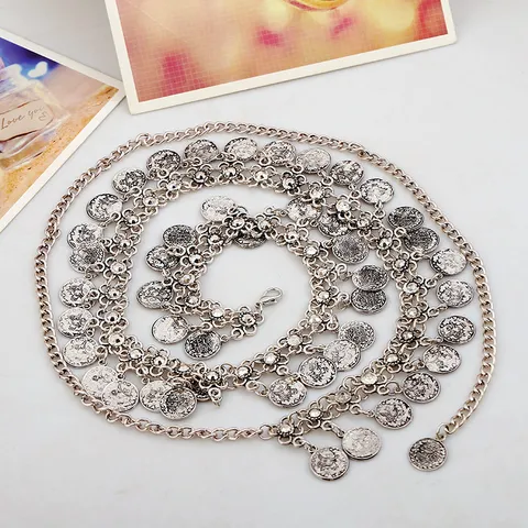 Vintage Metal Coin Tassel Waist Chain Belt For Women Men Belly Dance Multi Layer Alloy Link Chain Body Jewelry