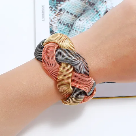 Unisex Punk Heavy Metal Chunky Alloy Woven Bracelet Oversized Multicolored Twisted Cable Chain Cuff Bangle Party Jewelry