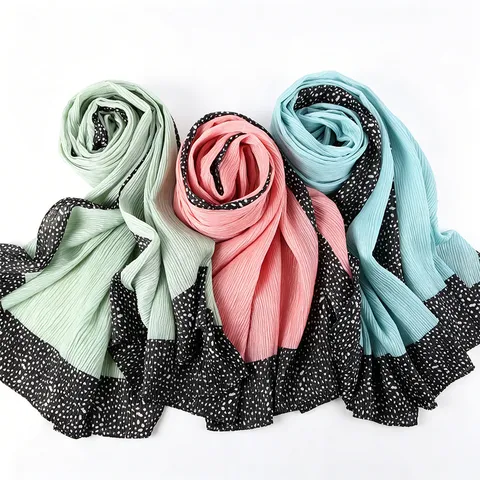 Gynaikeio Moda Plisse Makry Kaskol Monochromo Akri Pois Malako Anapneysemo Hijab Elafry