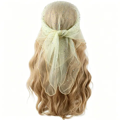 Dames Mode Strass Mesh Vierkante Sjaal Lichtgewicht Ademende Hoofddoek Voor Dagelijks Gebruik