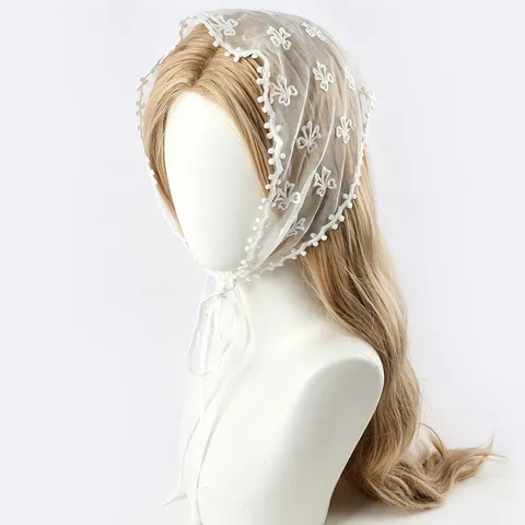 Écharpe Triangle en Dentelle Blanche Broderie Florale Bandeau à Nouer Mignon Accessoires Cheveux Filles Foulard Décontracté