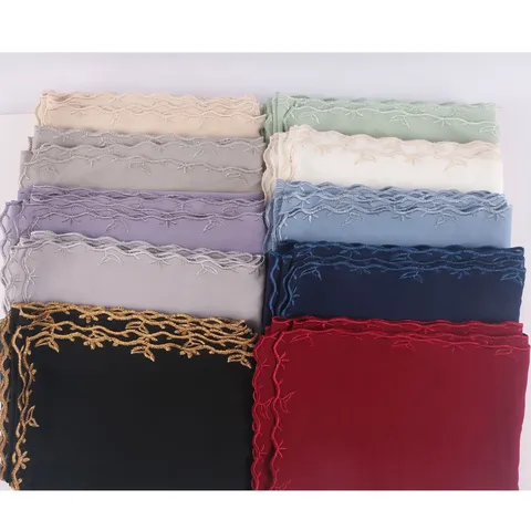 Vrouwen Chiffon Sjaal Geborduurd Bloemen Kant Hoofddoek Lichtgewicht Lange Omslagdoek Mode Moslim Hijab Nek