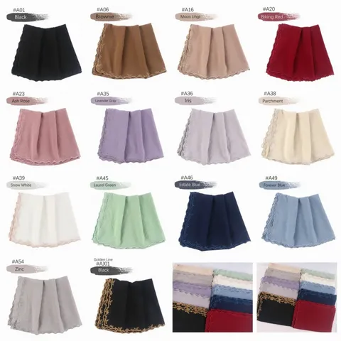 Vrouwen Chiffon Sjaal Geborduurd Bloemen Kant Hoofddoek Lichtgewicht Lange Omslagdoek Mode Moslim Hijab Nek