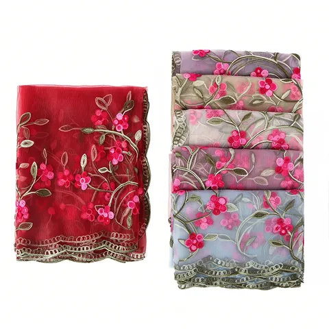 Womens Lightweight Breathable Floral Embroidered Scarf Fashion Long Shawl Wrap Versatile Headscarf