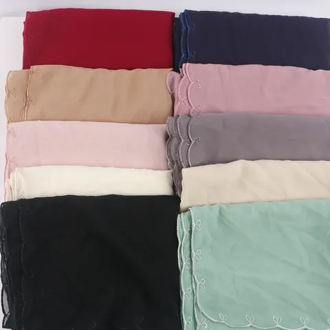 Women's Chiffon Scarf Floral Embroidery Square Hijab Wrap Shawl Lightweight Sun Protection Fashion Neck Scarf