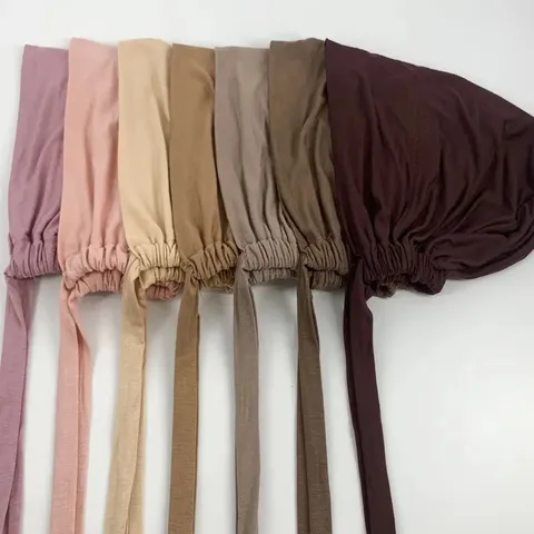 Mujer Modal Elástico Corbata Gorro Interior Color Sólido Ajustable Cubierta de Cabeza Turbantes Musulmanes Bufanda Versátil Simple