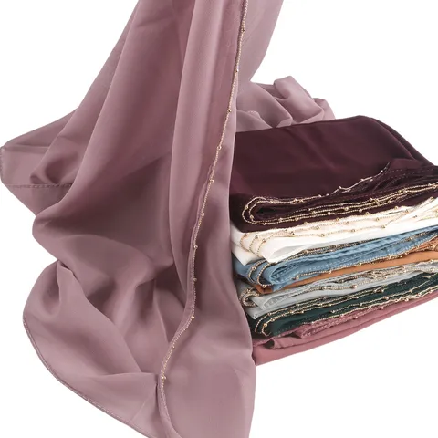 Γυναικείο Chiffon Scarf Μονόχρωμο Μακρύ Hijab Με Μεταλλική Αλυσίδα Κρόσσια Ελαφρύ Καλοκαιρινό Αντηλιακό Wrap Scarves