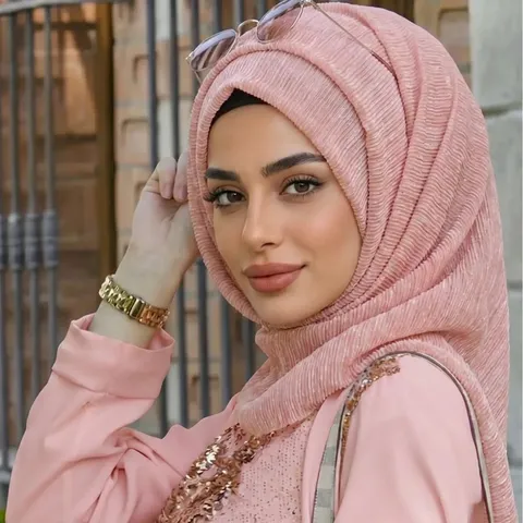 Γυναικείο Ελαστικό Μεταλλικό Κασκόλ Hijab Μονόχρωμο Ελαφρύ Μόδα Μουσουλμανικό Κάλυμμα Κεφαλής Μακρύ Σάλι για Καθημερινή Χρήση