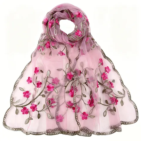 Womens Lightweight Breathable Floral Embroidered Scarf Fashion Long Shawl Wrap Versatile Headscarf