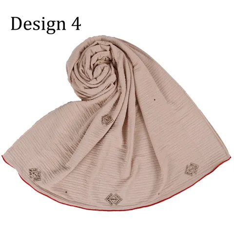 Womens Mercerized Cotton Scarf Solid Color Striped Breathable Shawl With Red Edge And Rhinestone Embellishment