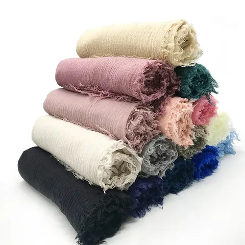 Damen Viskose Crinkle Einfarbig Hijab Schal Leicht Weich Quaste Kopfwickel Langer Schal Für Den Alltag