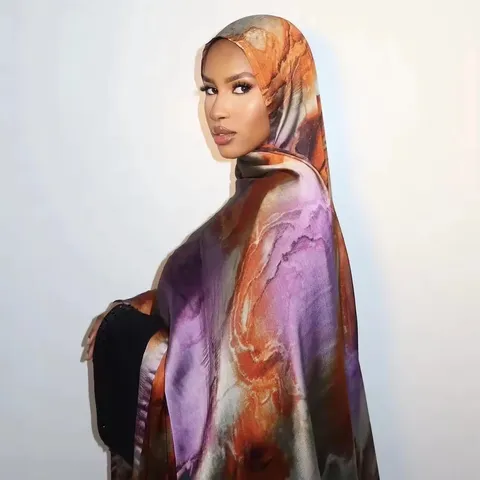 Women Fashion Scarf Silk Feel Long Shawl Soft Lightweight Abstract Marble Print Headscarf For Spring Autumn