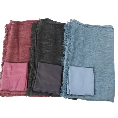 Women Solid Color Pleated Rayon Long Scarf And Elastic Bucket Hat Set Muslim Turban Hijab Daily Fashion Neckwear
