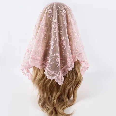 French Vintage Floral Embroidered Lace Triangle Scarf Sweet Hollow Out Headband Hair Accessory For Women Beach Vacation
