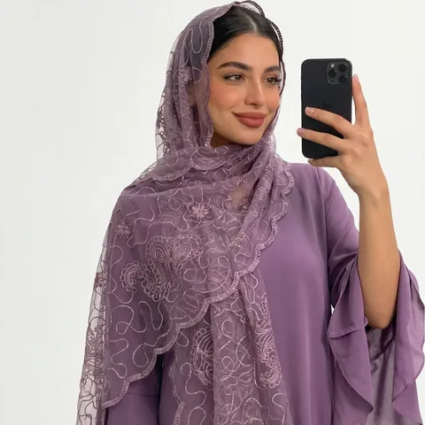Women Scarf Lightweight Floral Embroidered Sun Protection Shawl Soft Breathable Long Headscarf For Daily Travel