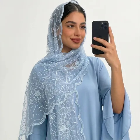 Women Scarf Lightweight Floral Embroidered Sun Protection Shawl Soft Breathable Long Headscarf For Daily Travel