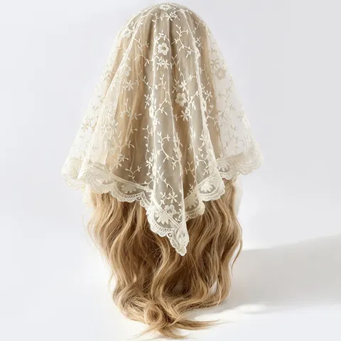 French Vintage Floral Embroidered Lace Triangle Scarf Sweet Hollow Out Headband Hair Accessory For Women Beach Vacation