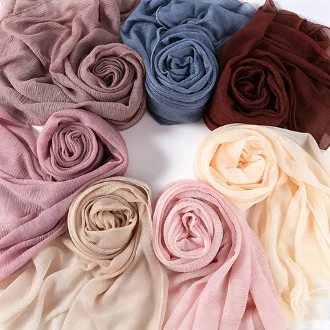 Γυναικείο Μακρύ Σκαρφ Μαλακό Αναπνεύσιμο Polyester Πλισέ Hijab Solid Color Lightweight Fashion Wrap Daily Headscarf