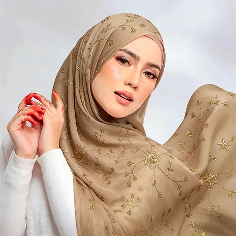 Donna Casual Tinta Unita Glitter Paillettes Floreale Sciarpa Lungo Leggero Chiffon Copricapo Hijab Musulmano