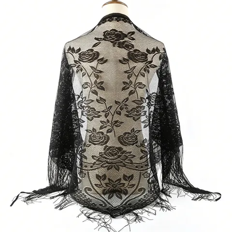 Women Lace Hollow Triangle Scarf Sun Protection Shawl Floral Breathable Wedding Veil