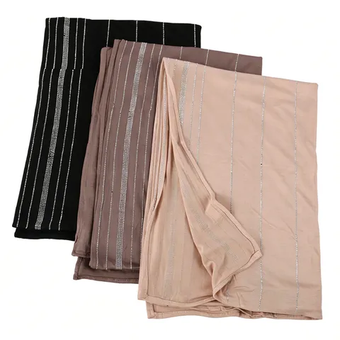 Dames Mode Lange Sjaal Gemerceriseerd Katoen Effen Kleur Hotfix Strass Stola Hijab Hoofddoek