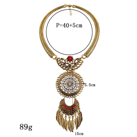 Boho Vintage Legierung Strass Blatt Quaste Anhänger Halskette Lange Kette Halskette Für Damen Statement Party Schmuck Geschenk