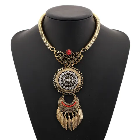 Boho Vintage Legierung Strass Blatt Quaste Anhänger Halskette Lange Kette Halskette Für Damen Statement Party Schmuck Geschenk