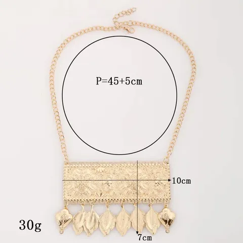 Vintage Metal Carving Leaf Tassel Pendant Necklace Geometric Multi Layer Curb Chain Exaggerated Statement Necklace For Women Party Gift
