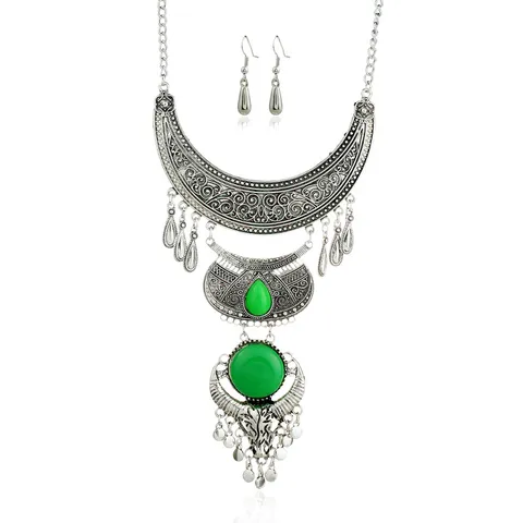 Vintage Bohemien Mehrlagig Legierung Strass Stierkopf Anhänger Halskette Ohrringe Schmuck Für Damen Party Geschenk