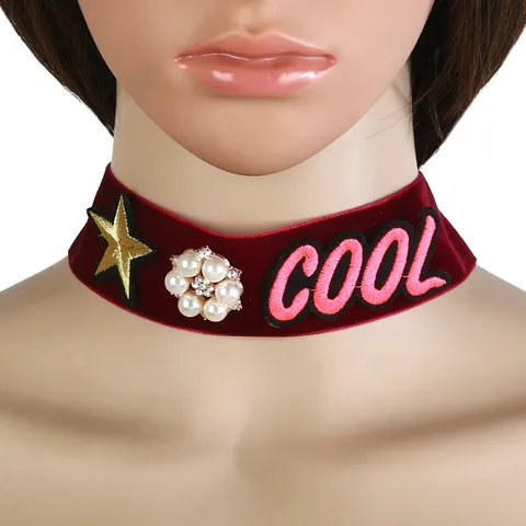 Vintage Velvet Choker Necklace Embroidered Rose Star Letter Artificial Pearl Rhinestone Pendant Neckband Jewelry For Women Party