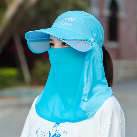 Unisex Outdoor Sun Hat With Face Flap Neck Cover Cotton Breathable UV Protection Long Large Brim Cap For Cycling Fishing Beach