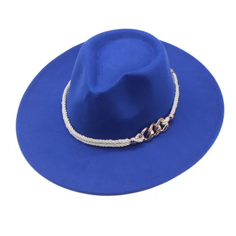 Elegant Cotton Polyester Wide Brim Fedora Hat Solid Color Unisex Jazz Cap With Chain Heart Decoration Sunshade Warm Woolen Felt Panama Hat For Shopping Travel Performance Stage Everyday Casual Retro Style Outdoor Outings Headwear Gift