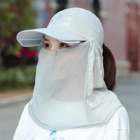 Unisex Outdoor Sun Hat With Face Flap Neck Cover Cotton Breathable UV Protection Long Large Brim Cap For Cycling Fishing Beach