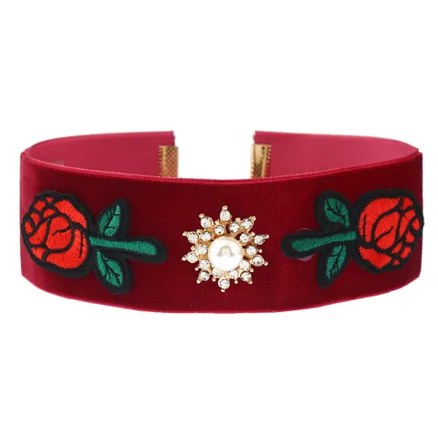 Vintage Velvet Choker Necklace Embroidered Rose Star Letter Artificial Pearl Rhinestone Pendant Neckband Jewelry For Women Party