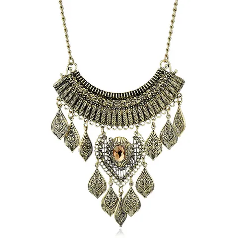 Vintage Legierung Strass Blatt Quaste Kette Statement Geschnitzte Blätter Kropfkette Für Party Bankett Unisex Schmuck Geschenk