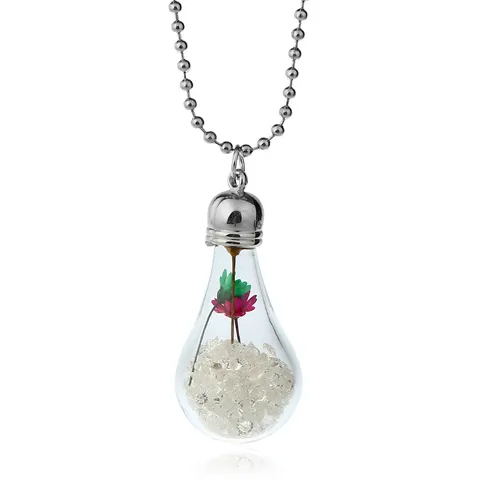 Mori Girl Minimalist Glass Dome Terrarium Pendant Necklace Handmade Dried Flower Eternal Flower Alloy Ball Chain Sweater Long Necklace For Women Men Unisex Decorative Jewelry Gift
