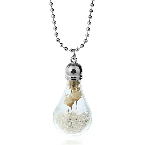 Mori Girl Minimalist Glass Dome Terrarium Pendant Necklace Handmade Dried Flower Eternal Flower Alloy Ball Chain Sweater Long Necklace For Women Men Unisex Decorative Jewelry Gift