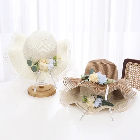 Chapeau de Paille Pliable Pour Femmes Avec Maille Fleurie Chapeau de Soleil Large Bord Vacances Plage Élégant Capeline Solaire