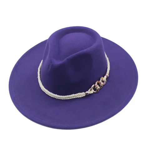 Elegant Cotton Polyester Wide Brim Fedora Hat Solid Color Unisex Jazz Cap With Chain Heart Decoration Sunshade Warm Woolen Felt Panama Hat For Shopping Travel Performance Stage Everyday Casual Retro Style Outdoor Outings Headwear Gift