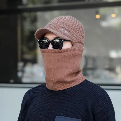 Heren Winter Gebreide Muts Sjaal Set Fleece Gefoerd Beanie Muts Zacht Dik Skull Cap Outdoor Fietsen Winddicht Nekwarmer Voor Heren