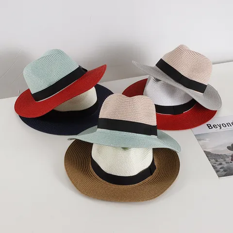 French Elegant Straw Hat For Women Wide Brim Sun Protection Beach Sunshade Hat Fashion Ribbon Bowknot Color Block Fedora Jazz Hat Vacation Travel Accessories