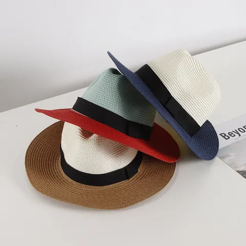 French Elegant Straw Hat For Women Wide Brim Sun Protection Beach Sunshade Hat Fashion Ribbon Bowknot Color Block Fedora Jazz Hat Vacation Travel Accessories