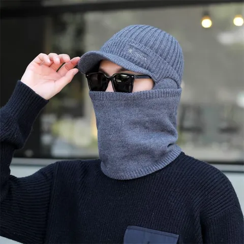 Heren Winter Gebreide Muts Sjaal Set Fleece Gefoerd Beanie Muts Zacht Dik Skull Cap Outdoor Fietsen Winddicht Nekwarmer Voor Heren