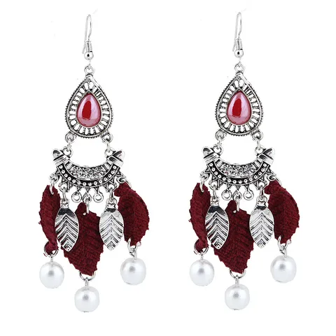 Vintage Legierung Strass Künstliche Perle Quasten Ohrringe Westlichen Stil Hohl Tränenform Baumeln Tropfen Ohrringe Für Damen