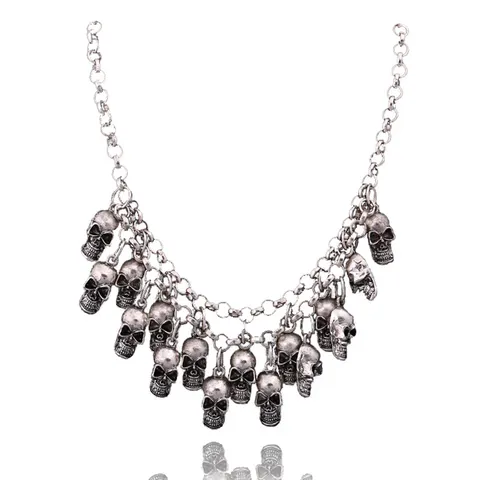 Vintage Punk Legierung Totenkopf Mehrlagige Kette Übertrieben Gothic Totenkopf Anhänger O Kette Halskette Für Halloween Party Unisex Schmuck